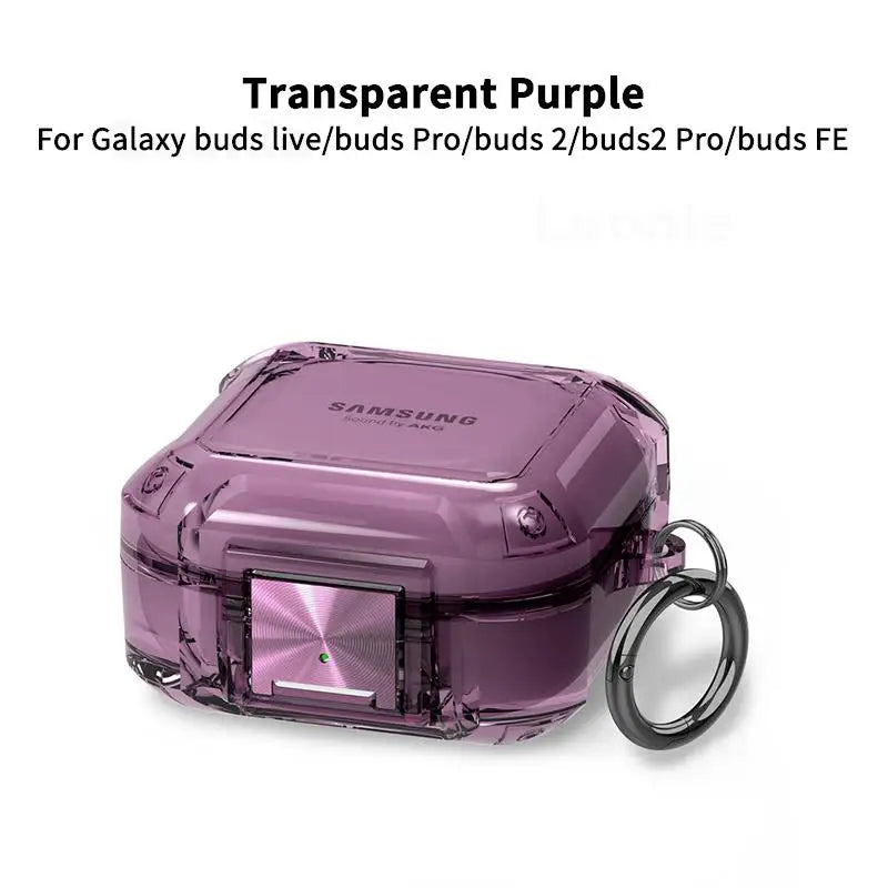 Secure Lock Case for Galaxy Buds Pro/2/Live/FE – Clear Cover with Hook