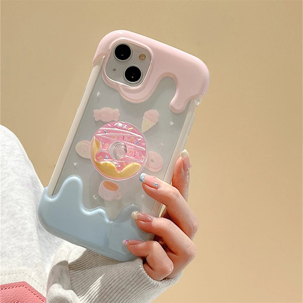 Korean Cute Ice Cream Donut Ring Holder Stand Case for iPhone 11, 12, 13, 14 Pro Max