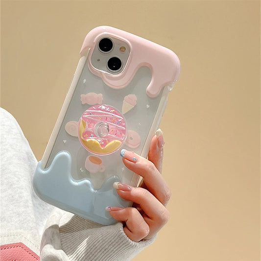 Korean Cute Ice Cream Donut Ring Holder Stand Case for iPhone 11, 12, 13, 14 Pro Max