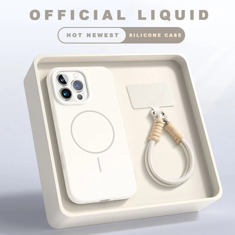 MagSafe Silicone Case with Lanyard for iPhone 11β14 Plus & Pro Max