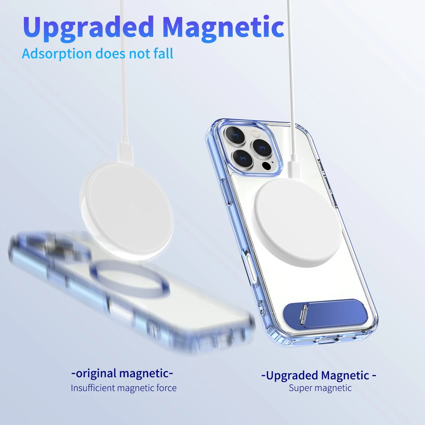Clear Magnetic iPhone Case with Folding Metal Stand for 13–16 Pro Max