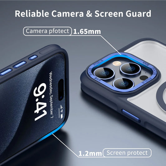 HD Transparent MagSafe Case for iPhone 16 15 14 13 12 Pro Max Metal Buttons