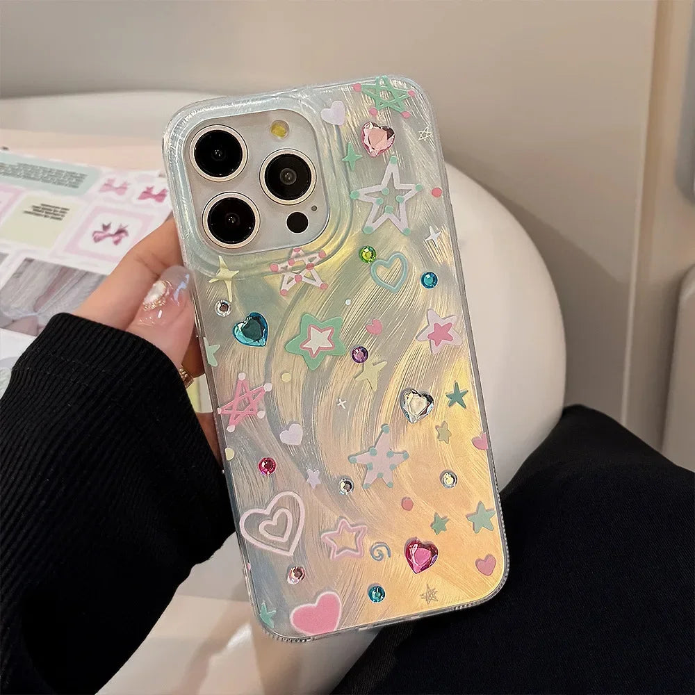 Colorful Stars Glitter Phone Case for iPhone 11–16 Pro Max – Cute & Shockproof