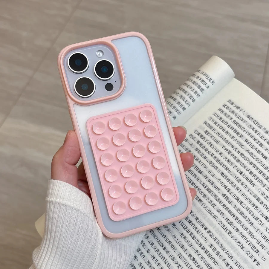 3D Suction Cup Airbag Shockproof Case for iPhone 16–7 Plus – Transparent Candy
