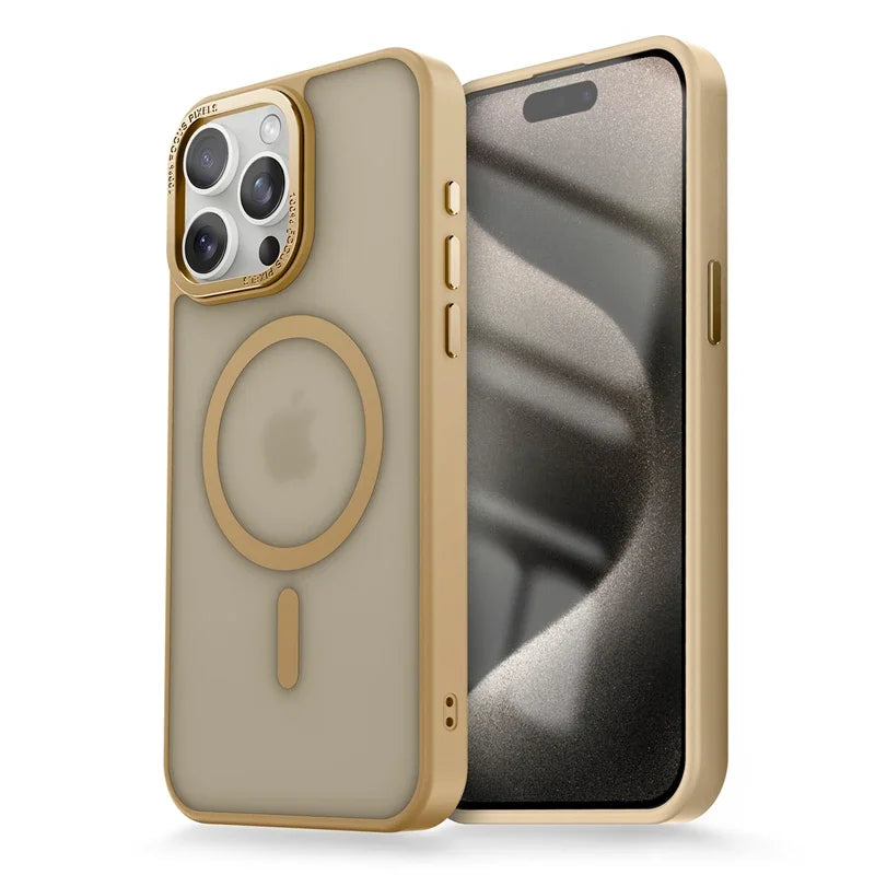 Matte Transparent MagSafe Case with Metal Lens Ring for iPhone 16/15 Pro Max/Plus