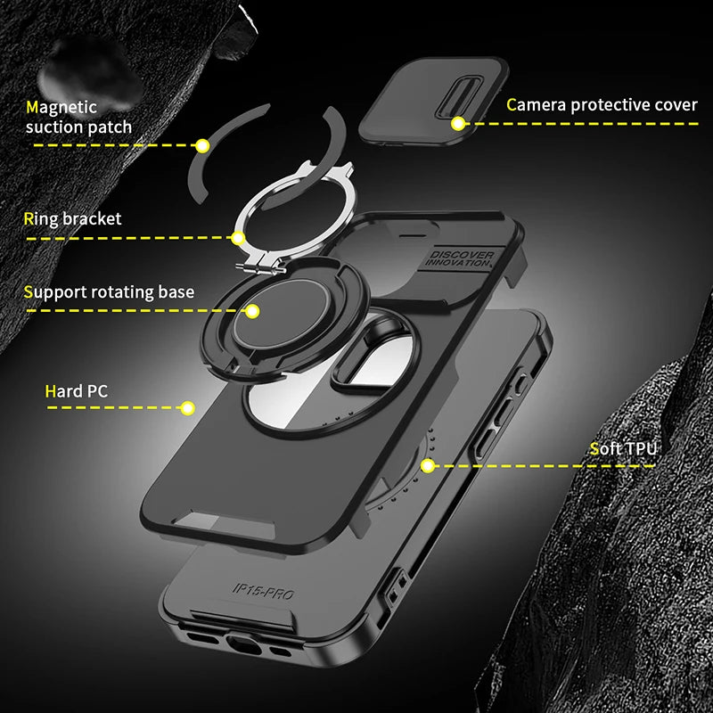 360° Rotating Ring Holder Car Mount Case for iPhone 16 15 14 Pro Max