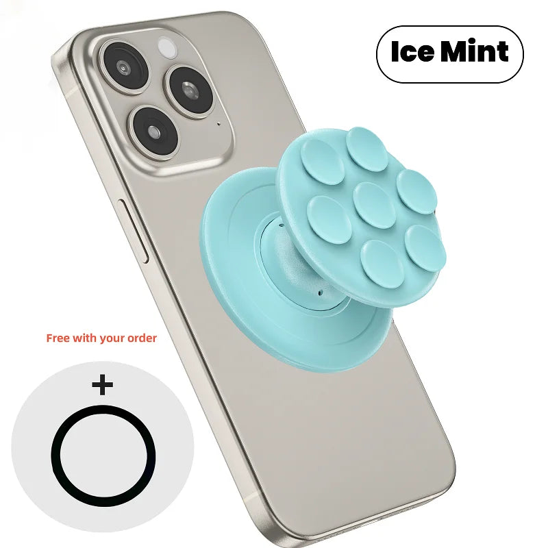 Magnetic Silicone Suction Cup Phone Grip for iPhone Samsung MagSafe Stand