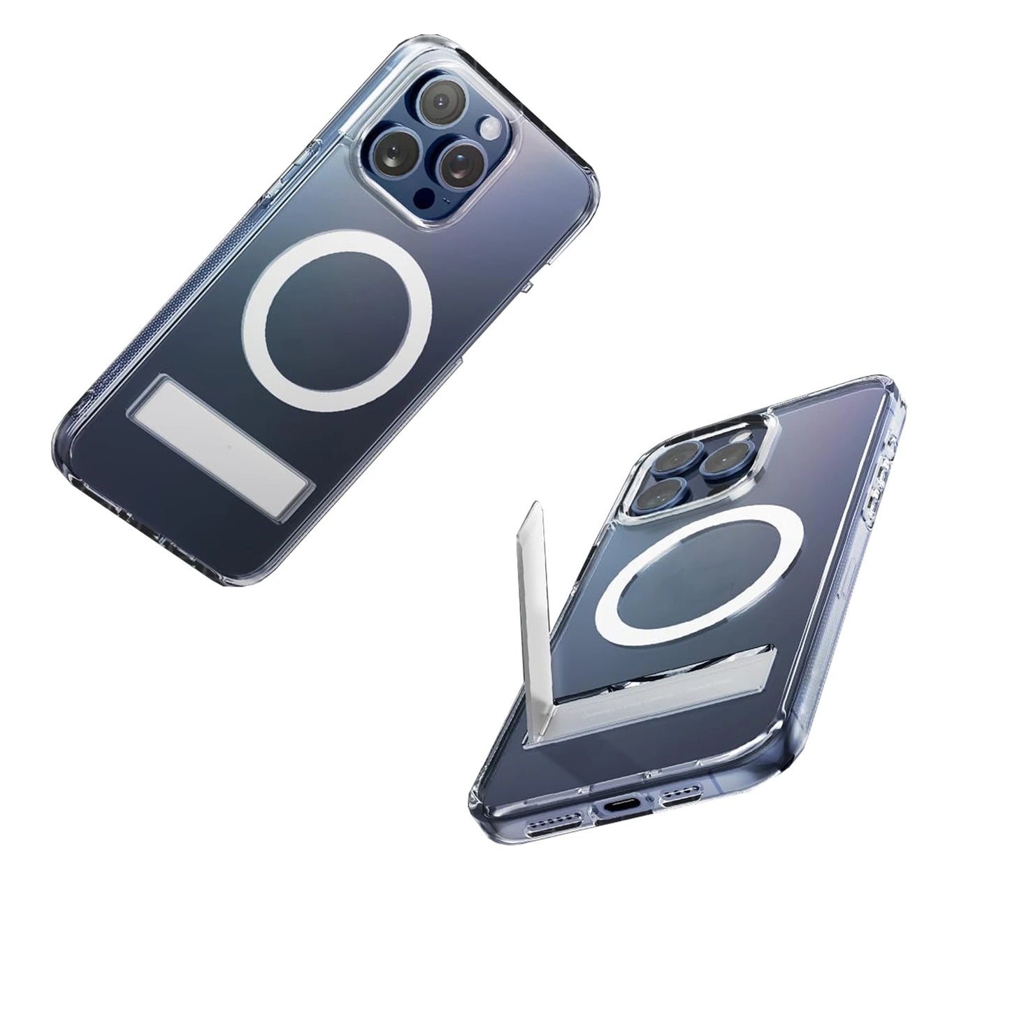 Clear Magnetic iPhone Case with Metal Kickstand – Shockproof Back Cover