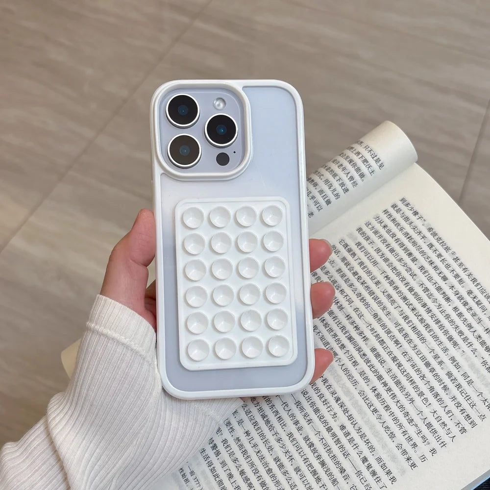 3D Suction Cup Airbag Shockproof Case for iPhone 16–7 Plus – Transparent Candy