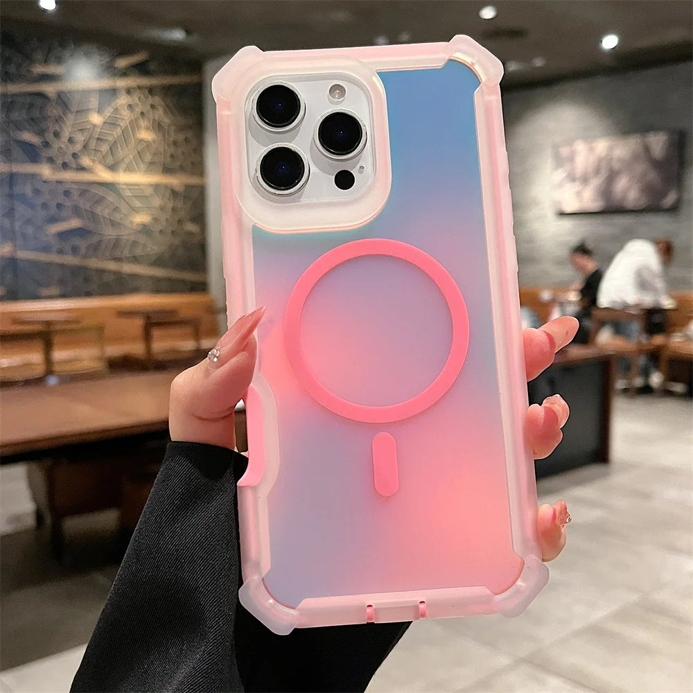 Laser Dazzling MagSafe Armor Case for iPhone 16 15 14 13 Pro Max