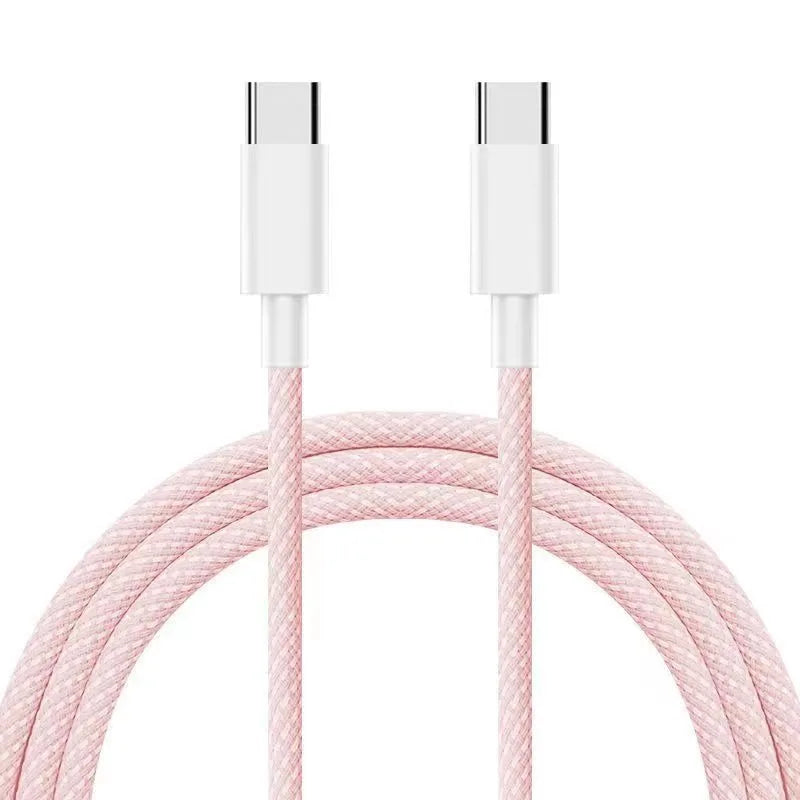 Dual Type-C PD60W Fast Charging Braided Cable for iPhone 15 Huawei Xiaomi