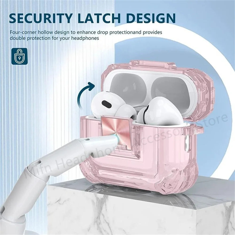 Transparent Lock Case for AirPods Pro 1 2 3 with Lanyard & Keyring
