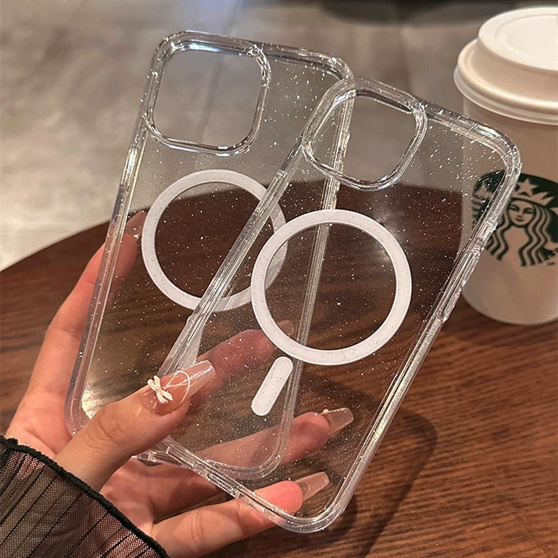Bling MagSafe Glitter Case for iPhone 11–15 Pro Max – Clear Acrylic Cover