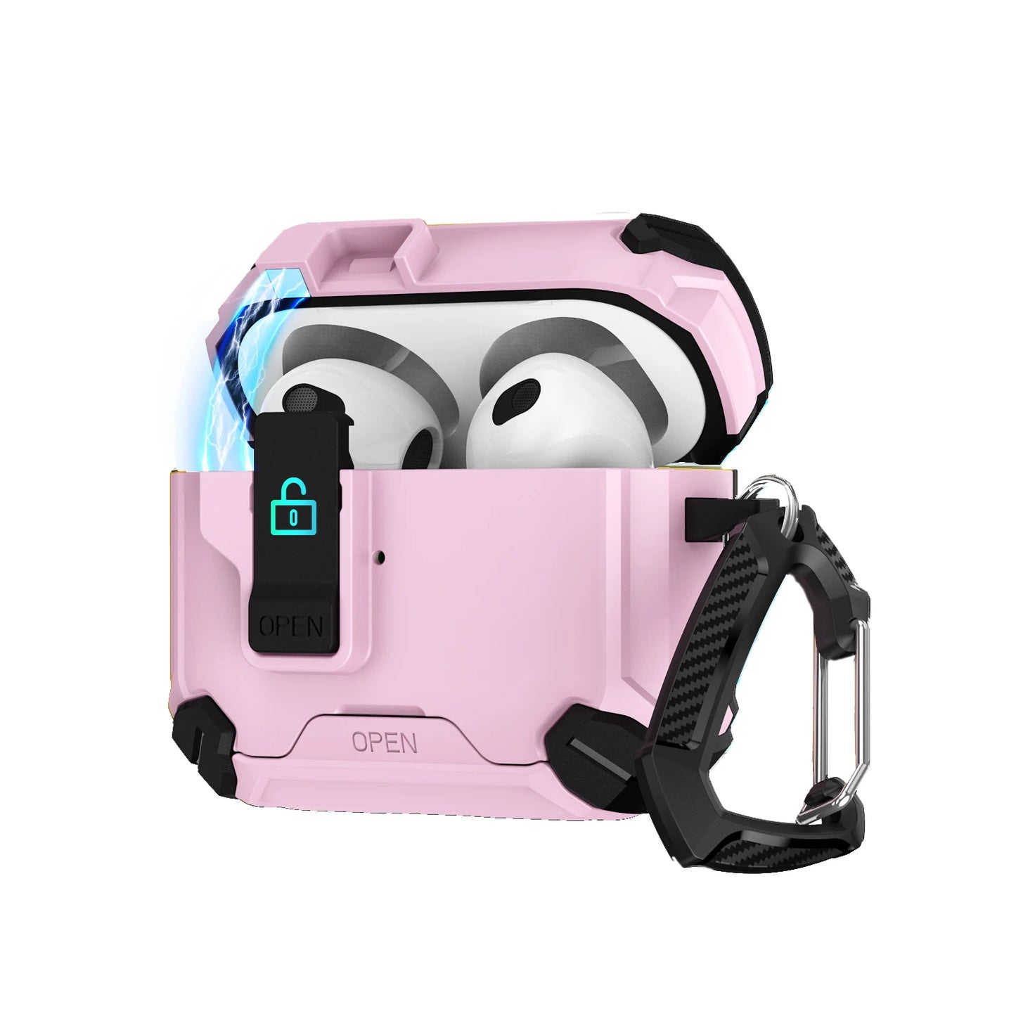 Secure Lock Shockproof Case for AirPods 1/2/3/4 Pro with Hook & Holder