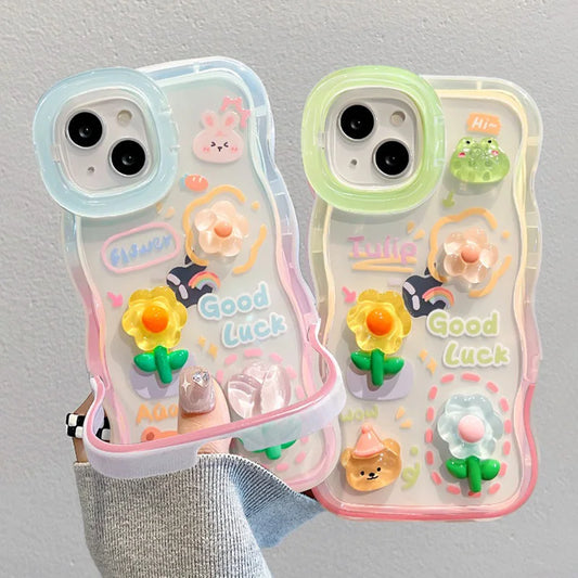 Flower Bracelet Chain Phone Case for iPhone 11–16 Pro Max – Frog & Rabbit Stand