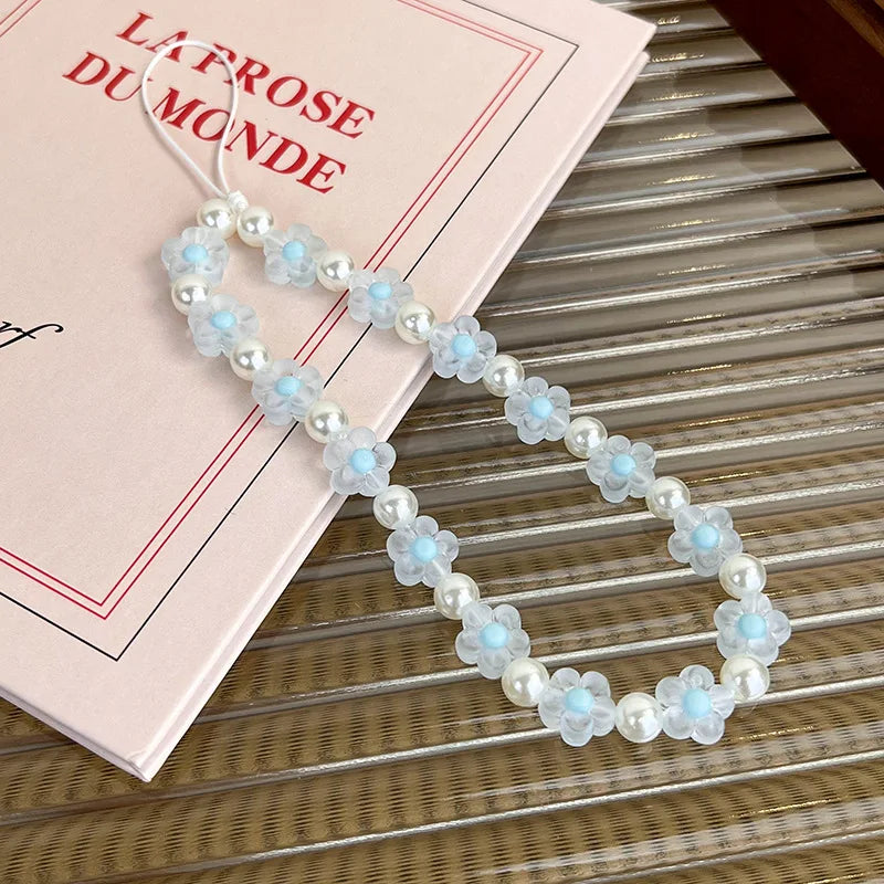 Colorful Resin Flower Phone Charm – Pearl Bead Strap for Any Case