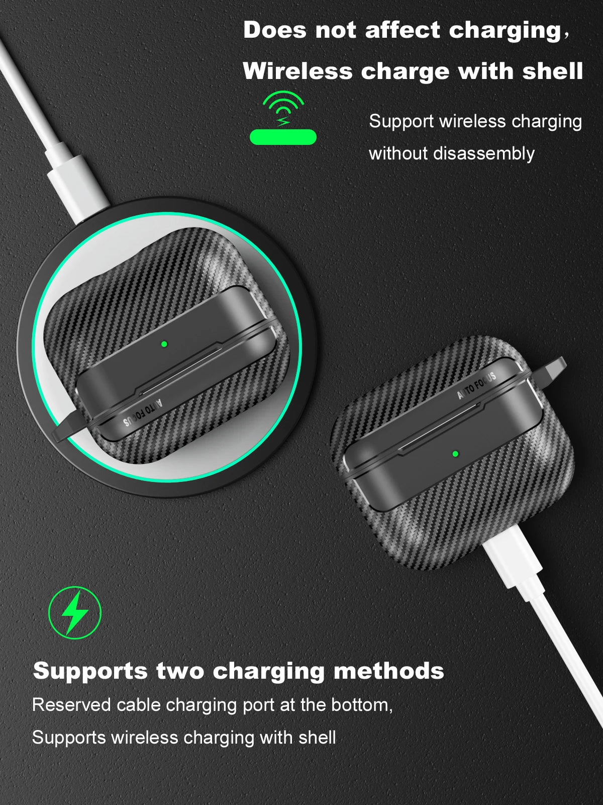 Waterproof Carbon Fiber Silicone Case for AirPods Pro 2 & 3 – Shockproof & Hook