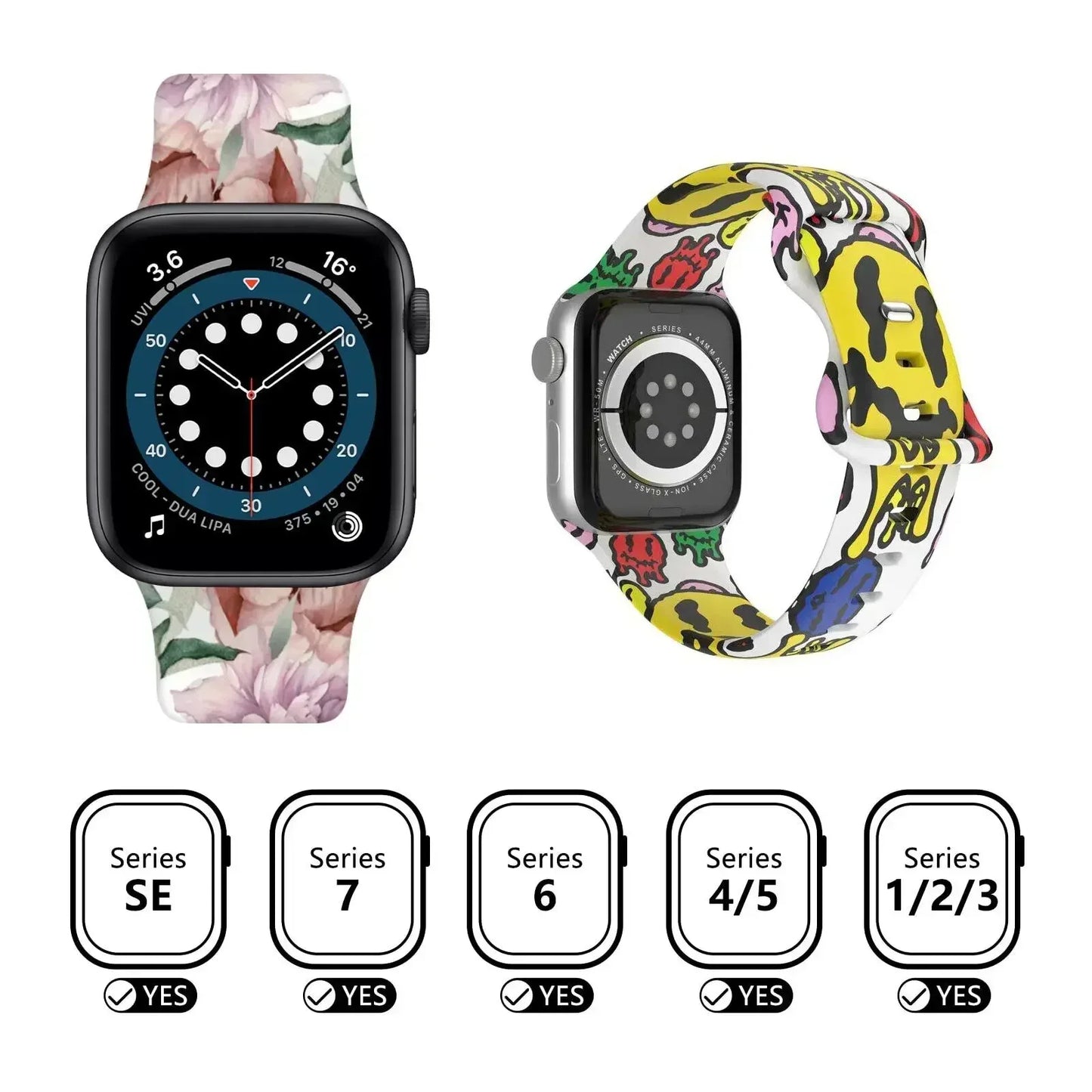 Floral Silicone Strap for Apple Watch Ultra & Series 3–9 (38–49mm)