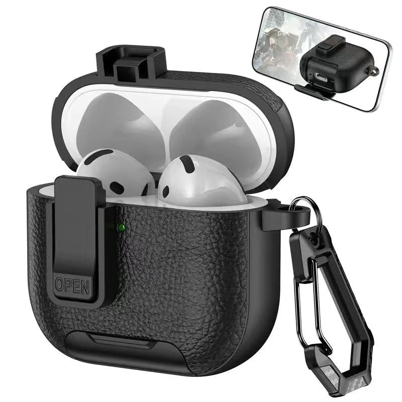 Shockproof Leather Protective Case with Bracket for AirPods Pro 2 & AirPods 4