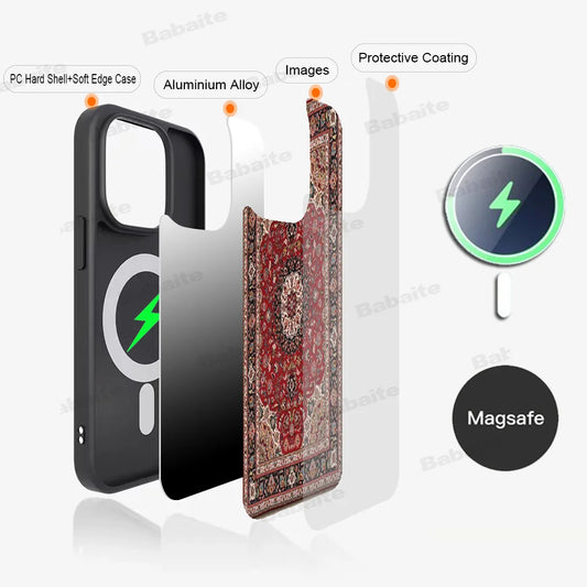 Persian Floral Pattern Magnetic Case for iPhone 14/13/12/11/15 Pro Max Mini
