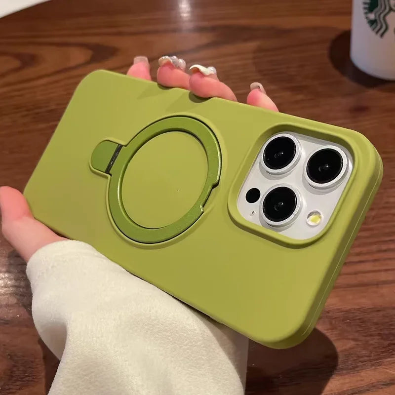 Luxury Magnetic Liquid Silicone Stand Case for iPhone 14 Plus/13/12 Pro Max