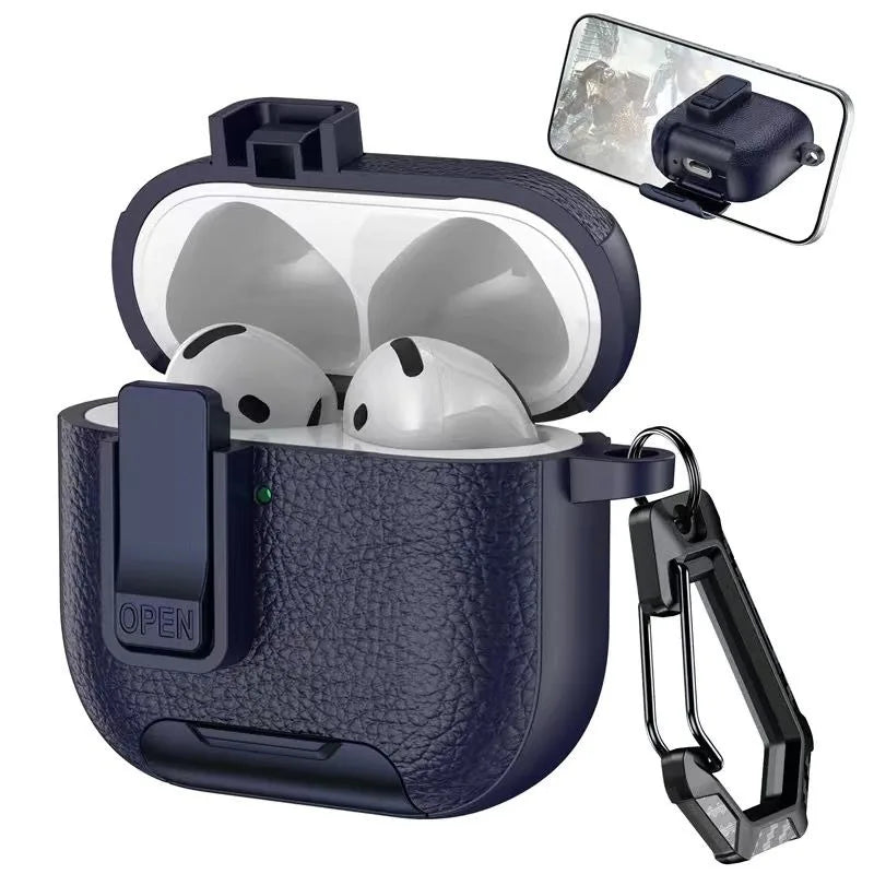 Shockproof Leather Protective Case with Bracket for AirPods Pro 2 & AirPods 4