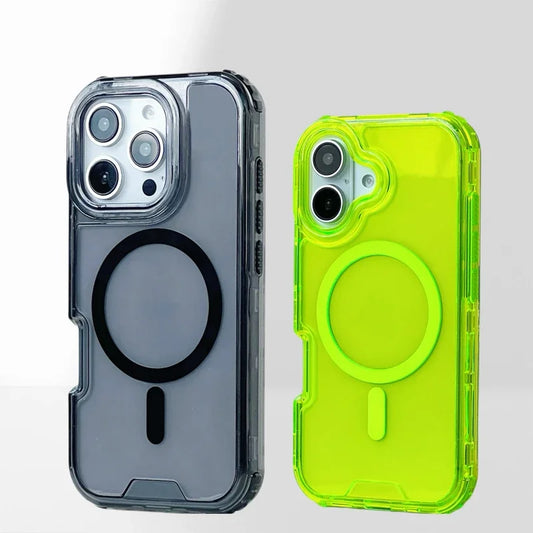 Neon Shockproof MagSafe Case for iPhone 11–16 Pro Max with Clear Back