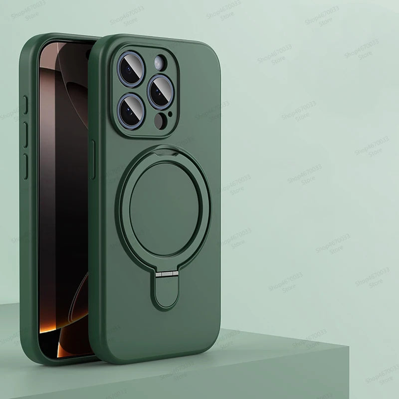 Magnetic Silicone Case with Kickstand for iPhone 11–14 Pro Max Plus