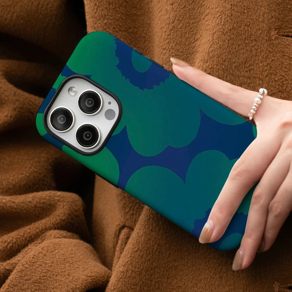Green Gradient Floral Phone Case for iPhone 11–16 Pro Max – Soft Shell Cover