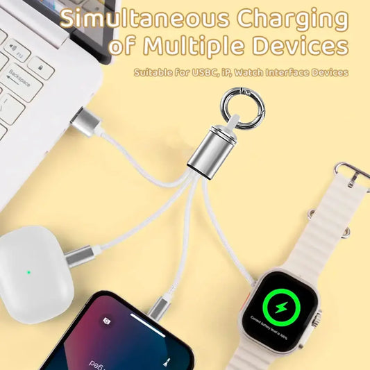 3-in-1 Keychain Charging Cable for iPhone 15 & Apple Watch Ultra/SE/9/8/7