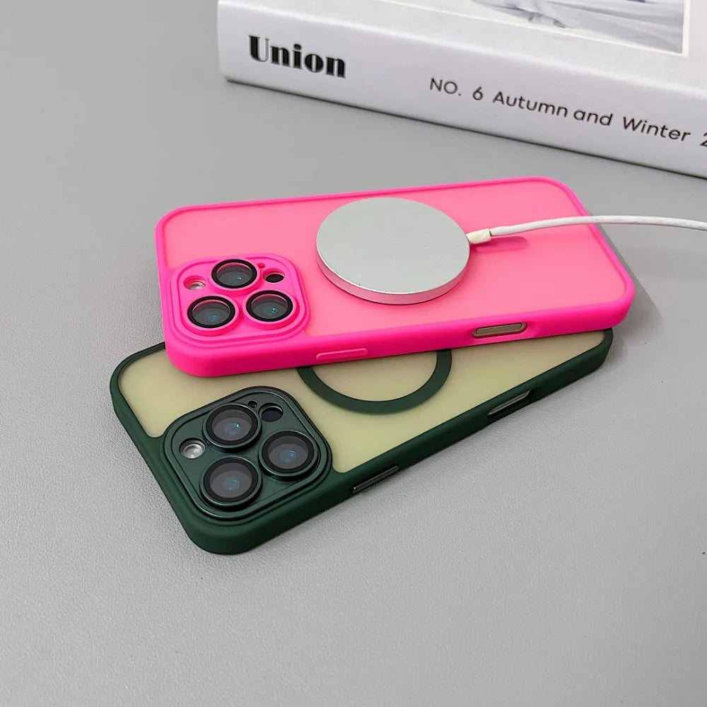 Magnetic Matte Translucent Armor Case for iPhone 15 14 Pro Max – MagSafe