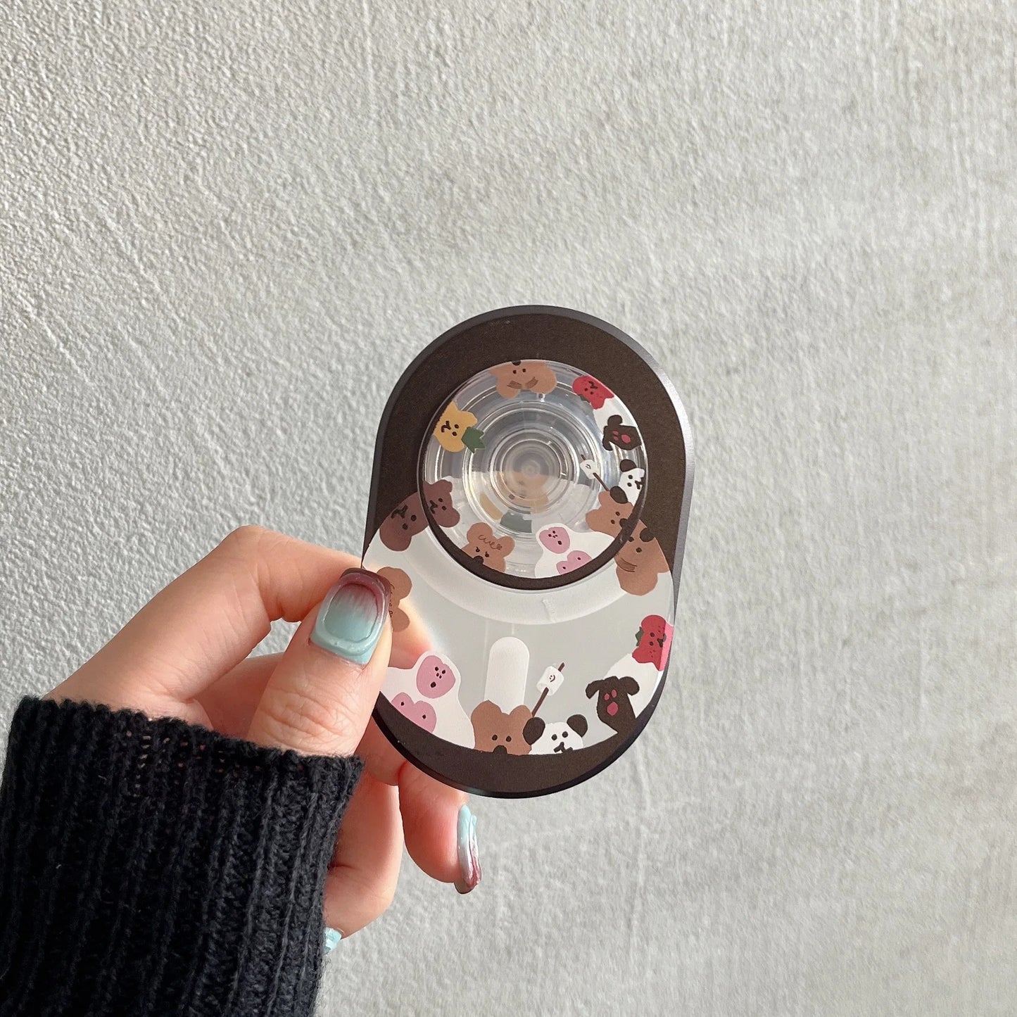 Magnetic Pop Socket Cartoon Bear Phone Holder with Wireless Charging Support