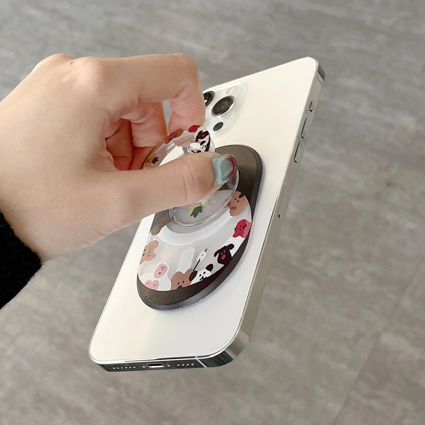 Magnetic Pop Socket Cartoon Bear Phone Holder with Wireless Charging Support