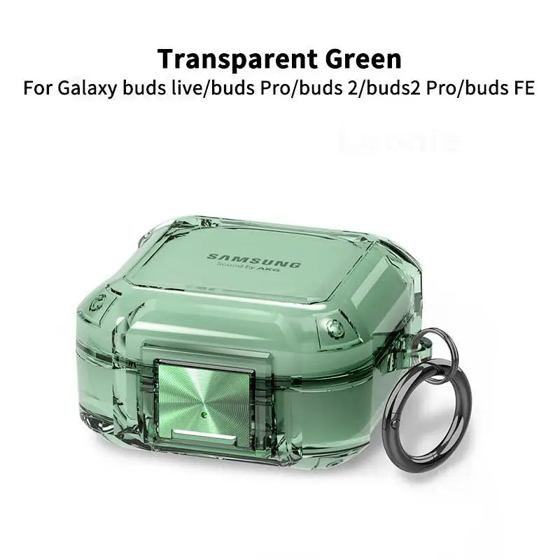 Secure Lock Case for Galaxy Buds Pro/2/Live/FE – Clear Cover with Hook
