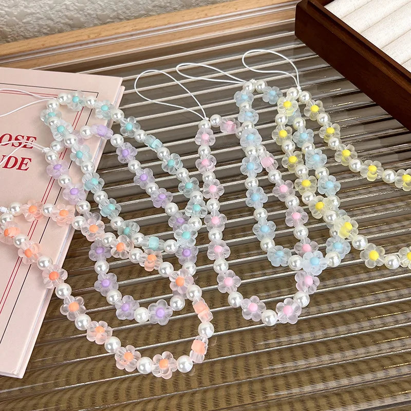 Colorful Resin Flower Phone Charm – Pearl Bead Strap for Any Case