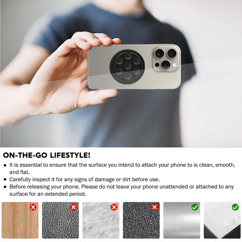Magnetic Silicone Suction Cup Phone Grip for iPhone Samsung MagSafe Stand