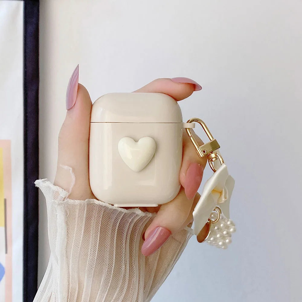 Cute 3D Heart Silicone Case for AirPods Pro 2/3 with Keyring Charm