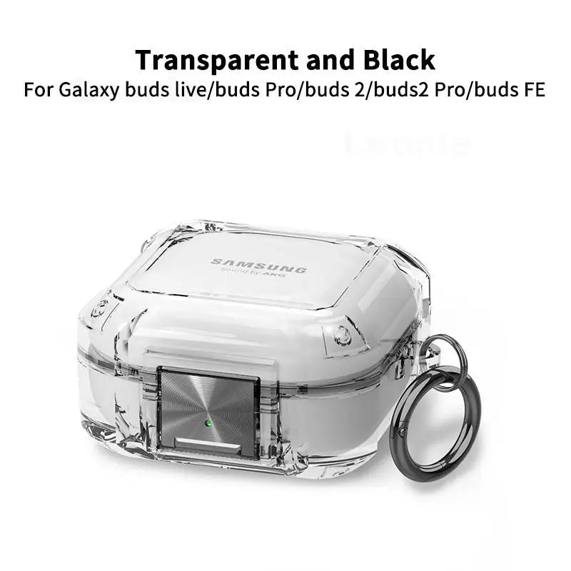Secure Lock Case for Galaxy Buds Pro/2/Live/FE – Clear Cover with Hook