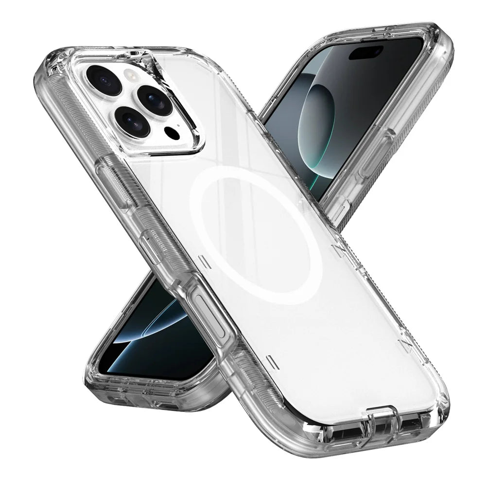 Luxury 3-Layer Magnetic Clear Armor Case for iPhone 12–16 Pro Max