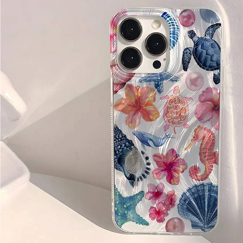Cute Pink Sea Life Case for iPhone 16 15 14 13 12 11 Pro Max SE2