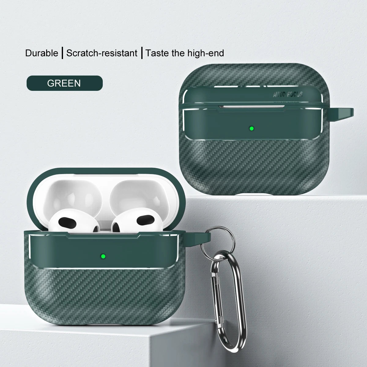 Waterproof Carbon Fiber Silicone Case for AirPods Pro 2 & 3 – Shockproof & Hook