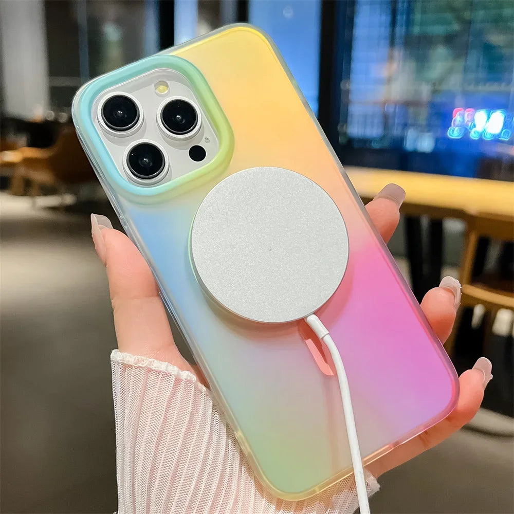 Aurora Gradient Matte MagSafe Case for iPhone 13 14 Pro Max Plus Shockproof