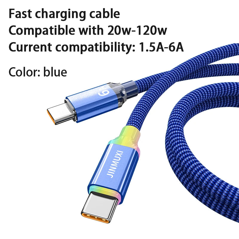 USB Type-C Fast Charging Cable 20W–120W 6A for iPhone 15/16 Xiaomi Huawei