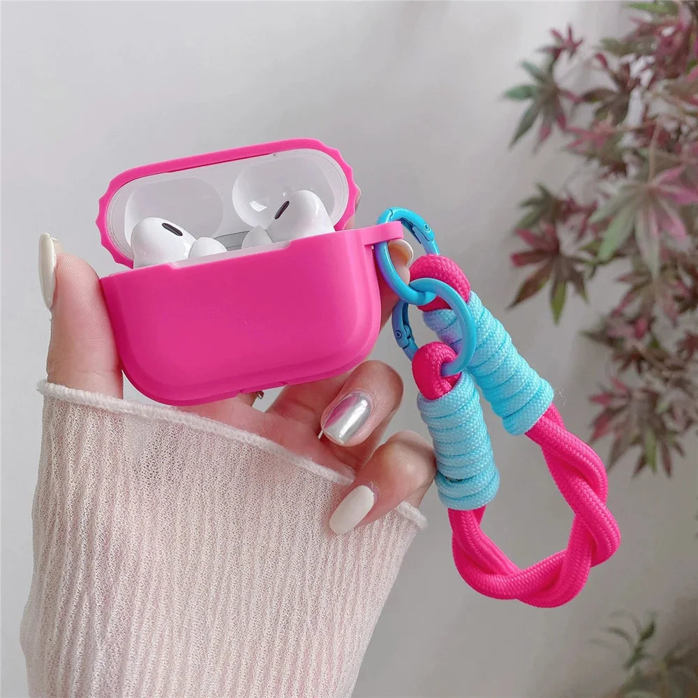 Rose Red Bluetooth Earphone Case for AirPods 1/2/3/Pro/Pro 2 with Lanyard