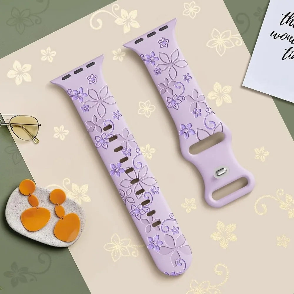 Engraved Silicone Band for Apple Watch Ultra SE 9 8 7 6 – Women’s Strap