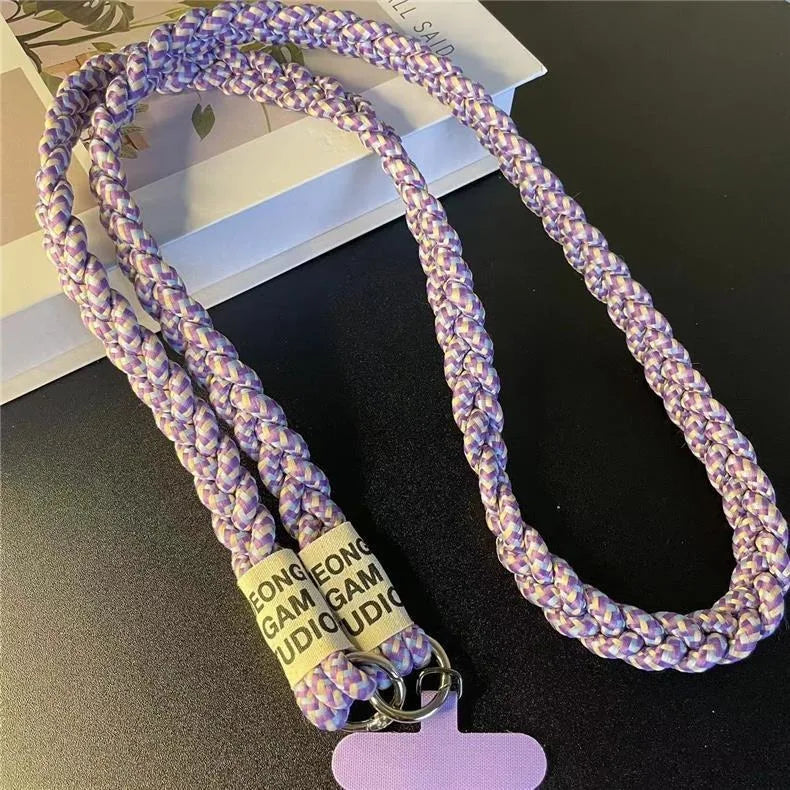 Braided Crossbody Phone Lanyard Strap with Pendant – Women’s Shoulder Cord