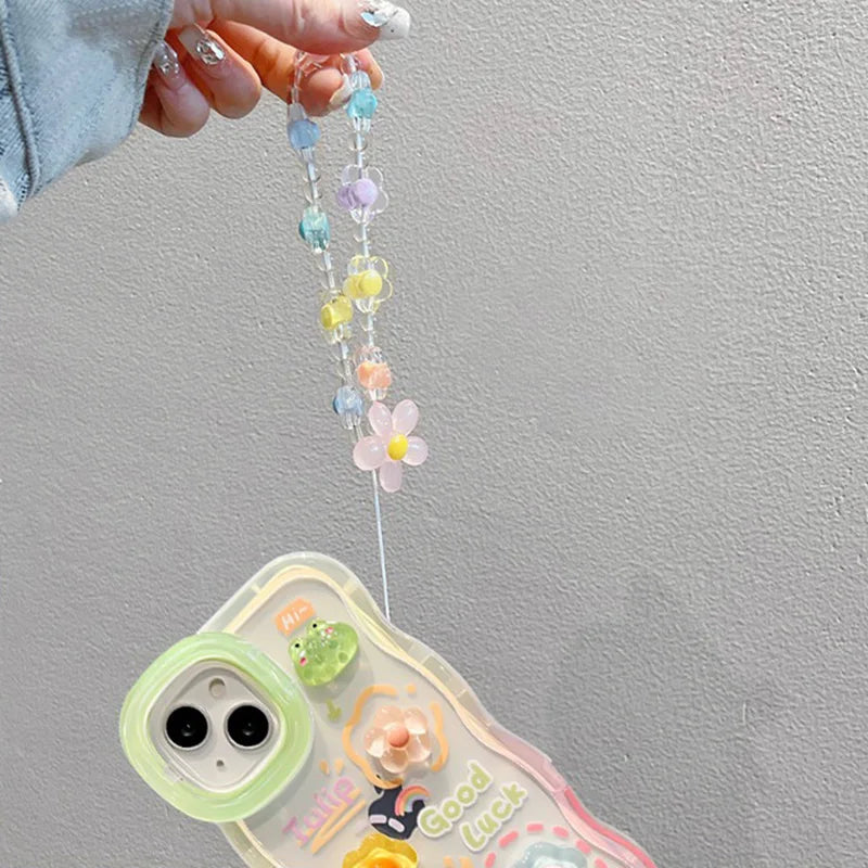 Flower Bracelet Chain Phone Case for iPhone 11–16 Pro Max – Frog & Rabbit Stand