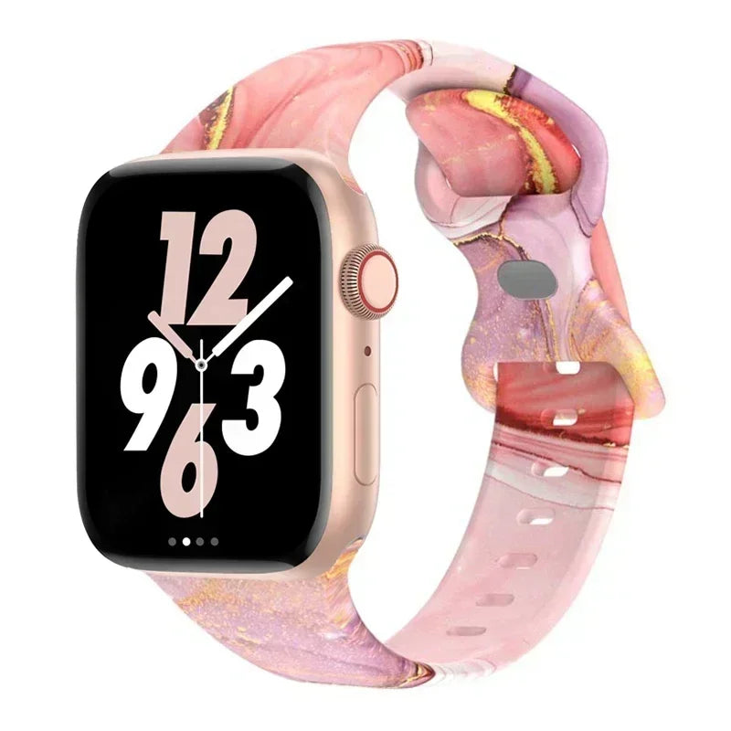 Floral Silicone Strap for Apple Watch Ultra & Series 3–9 (38–49mm)