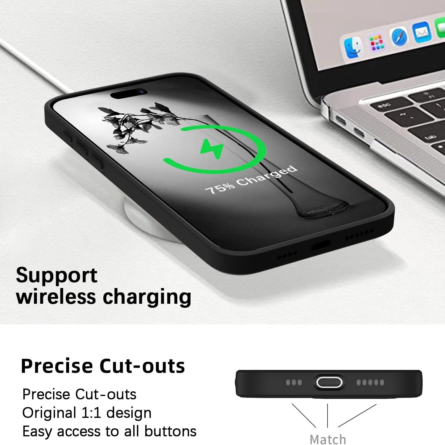 Ultra-Thin Matte Silicone Case for iPhone 16 Pro Max & 16 Plus – Black