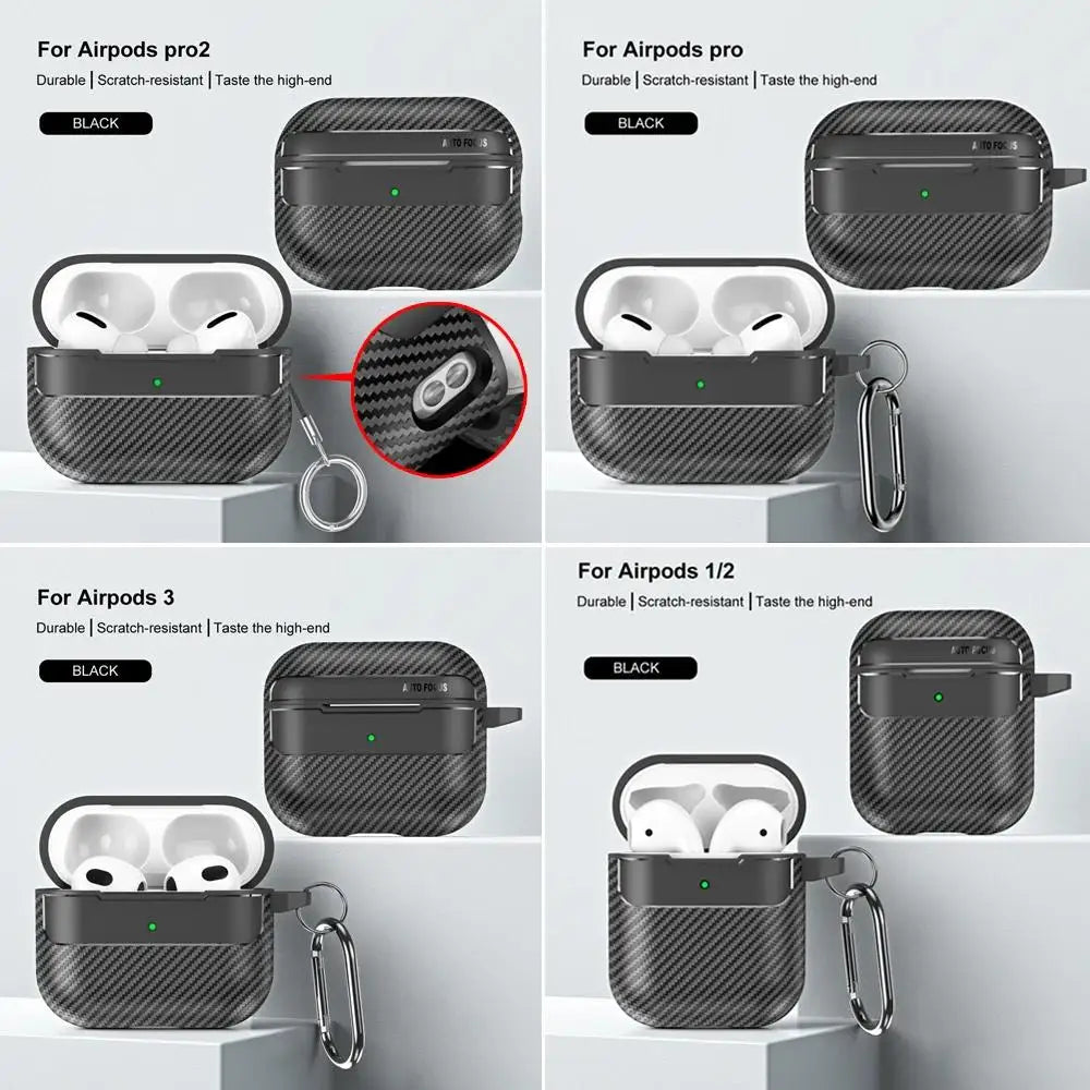 Waterproof Carbon Fiber Silicone Case for AirPods Pro 2 & 3 – Shockproof & Hook
